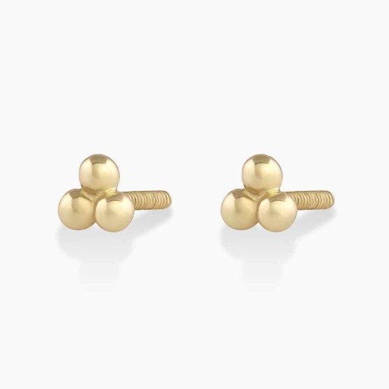 14k Gold Trio Threaded Flat Back Studs