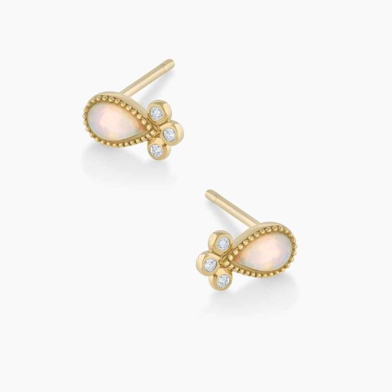 Diamond and Opal Teardrop Studs